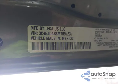 2021 Jeep Compass Freedom 4X4 из США, поврежденный, VIN 3C4NJDAB8MT591231